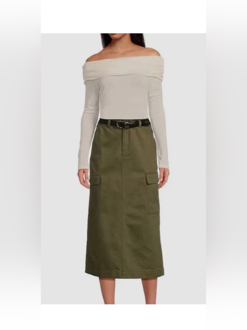 Gianni Bini Olive Green Cargo Midi Skirt Size 26 NWT